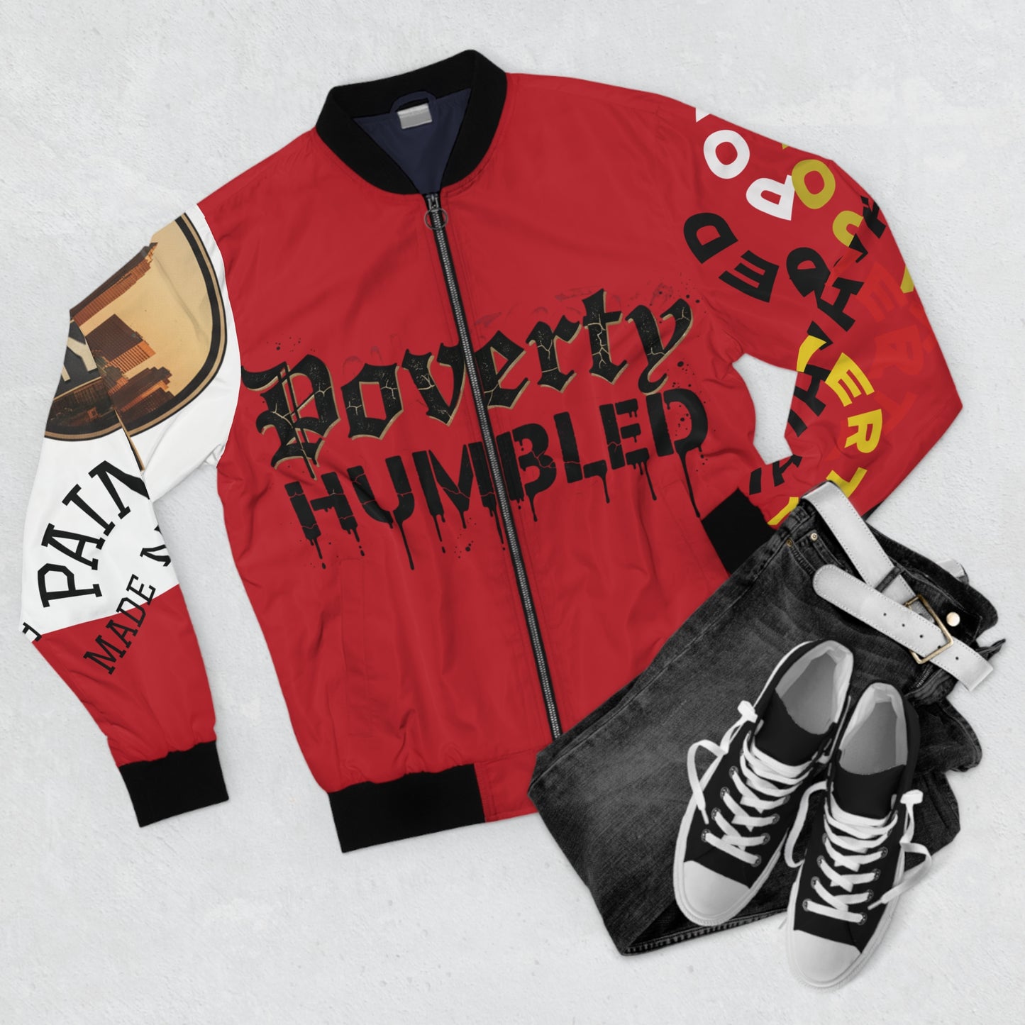 P.HMBLD Distressed House Graphic Bomber Jacket