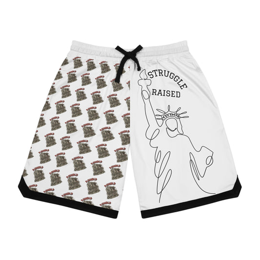 Basketball Shorts — 'Struggle Raised / Poverty Humbled' Graphic All-Over Print