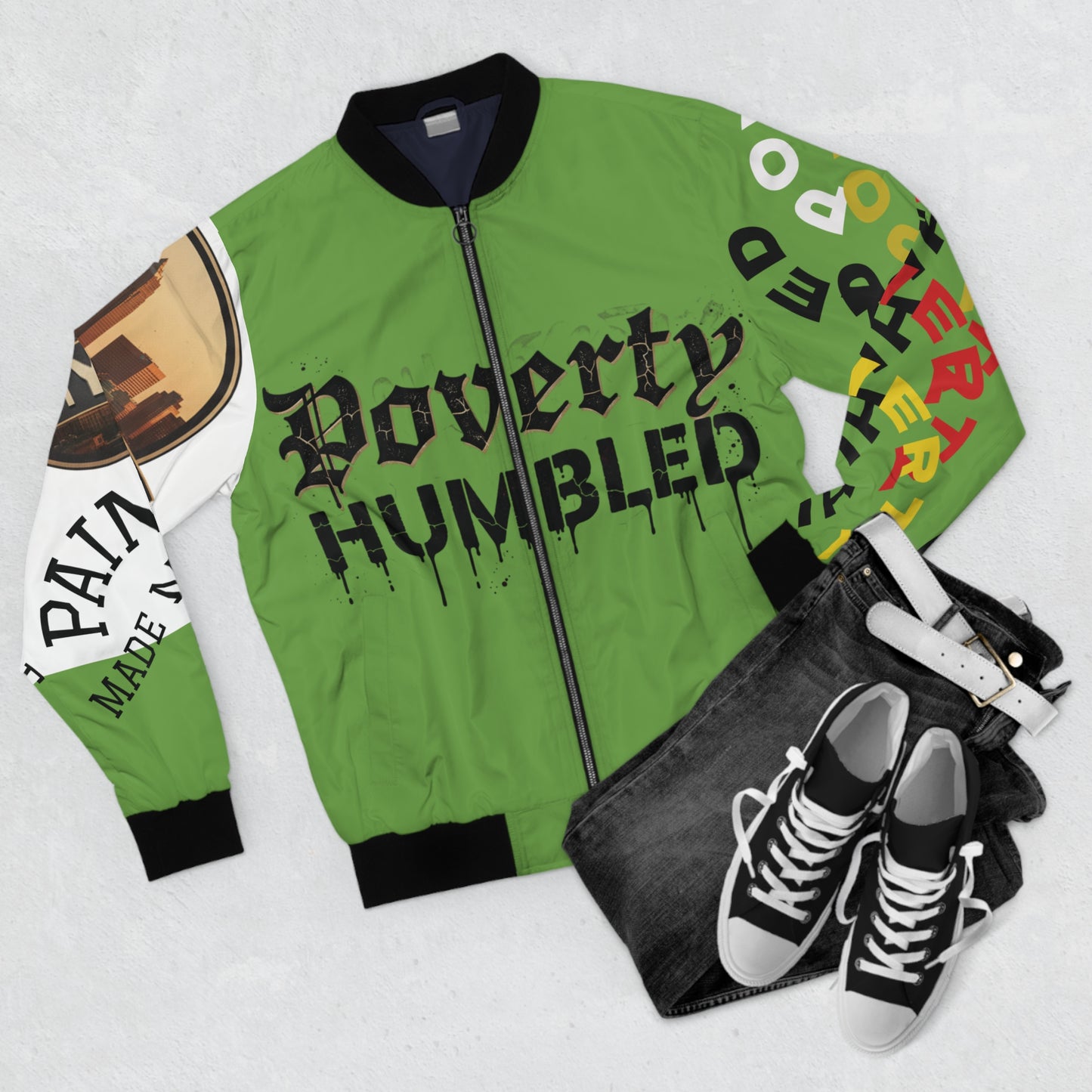 P.HMBLD Distressed House Graphic Bomber Jacket